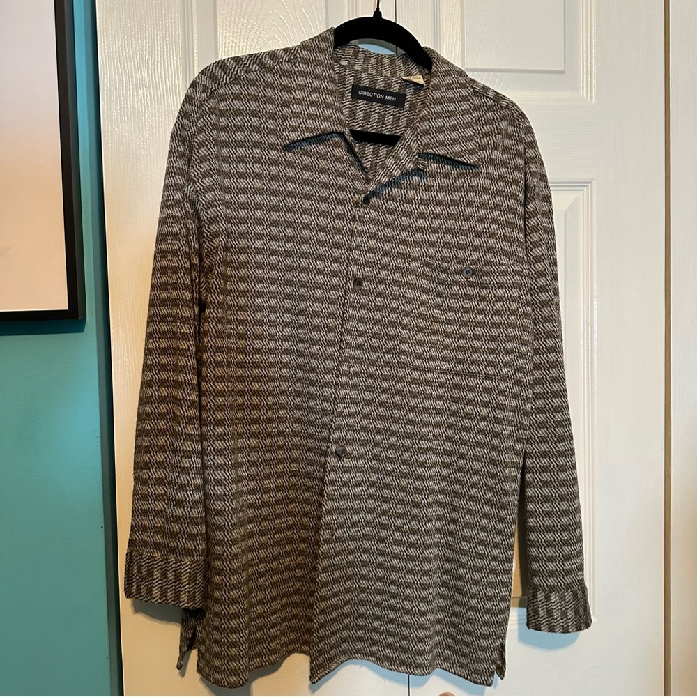 Direction Men Men's Beige and Brown Button Down Shirt
